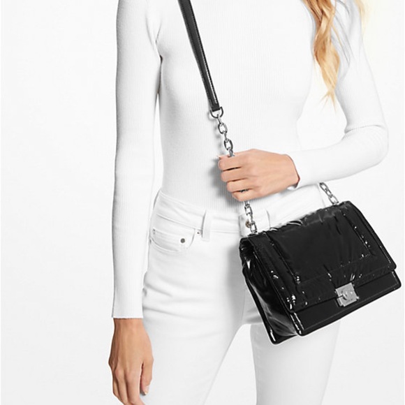 Michael Kors Handbags - Michael Kors Rory Medium Quilted Patent Crossbody Bag Black NWT